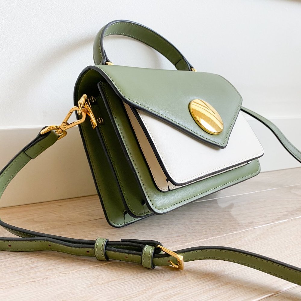 The June Genuine Leather Satchel - Green/White - Picture 4 of 10